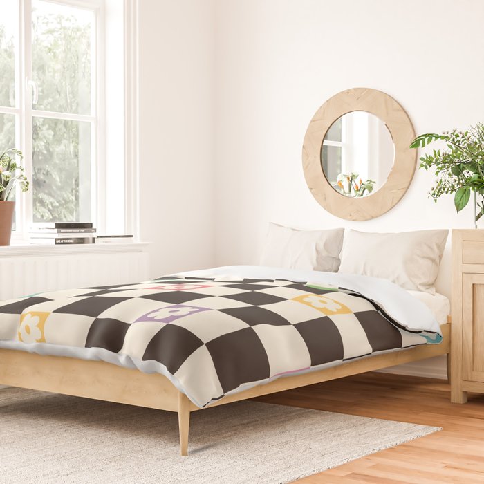 Colorful Flowers Black&White Checker Duvet Cover Gallery Image 2