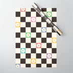 Colorful Flowers Black&White Checker Wrapping Paper Gallery Image 1