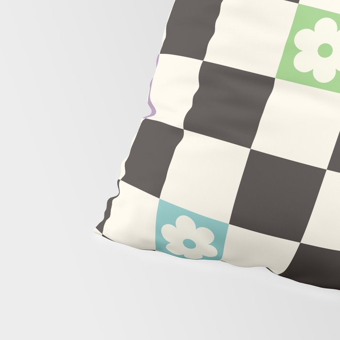 Colorful Flowers Black&White Checker Pillow Sham Gallery Image 4