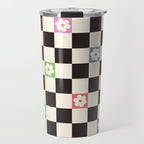 Colorful Flowers Black&White Checker Travel Mug Gallery Image 1