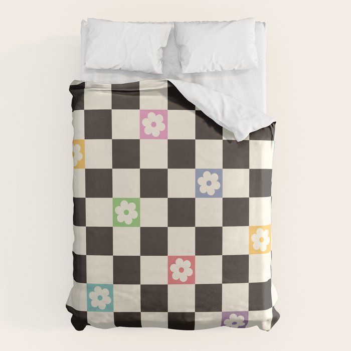 Colorful Flowers Black&White Checker Duvet Cover Gallery Image 6