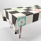 Colorful Flowers Black&White Checker Tablecloth Gallery Image 1