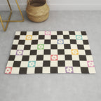 Colorful Flowers Black&White Checker Rug Gallery Image 1