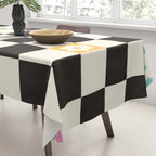 Colorful Flowers Black&White Checker Tablecloth Gallery Image 3