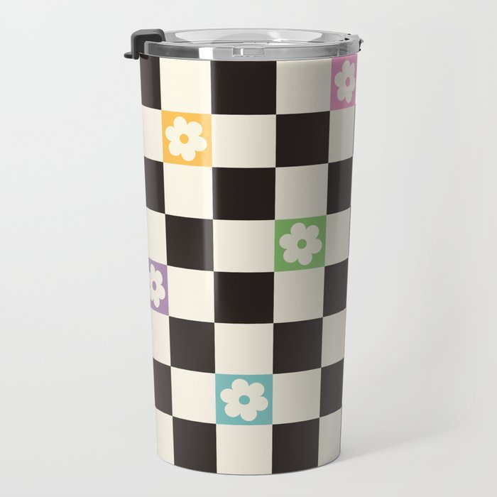 Colorful Flowers Black&White Checker Travel Mug Gallery Image 3