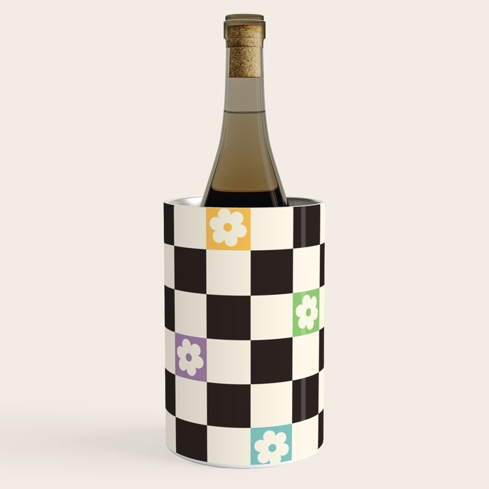 Colorful Flowers Black&White Checker Wine Chiller Gallery Image 2