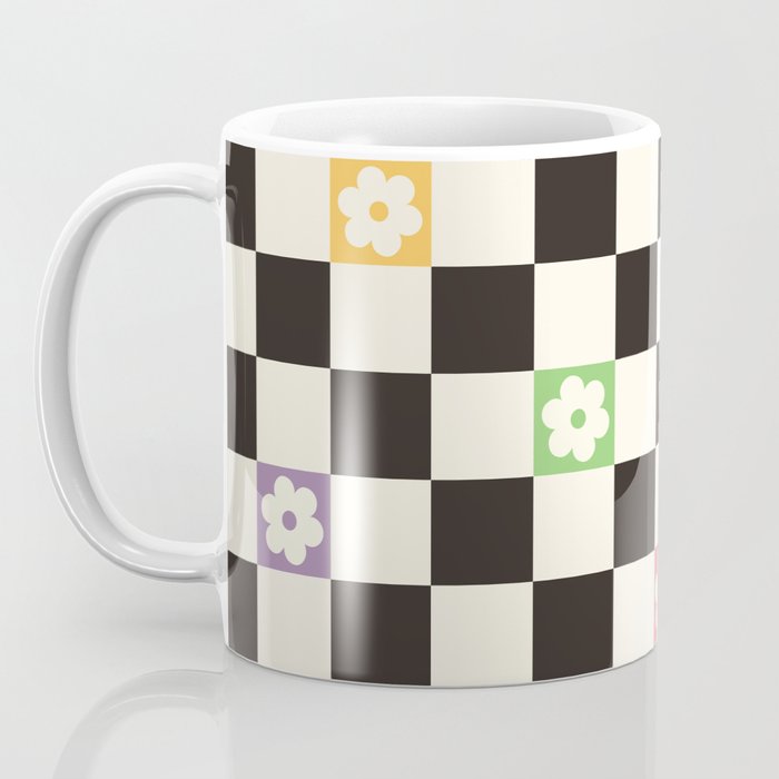 Colorful Flowers Black&White Checker Coffee Mug Gallery Image 3