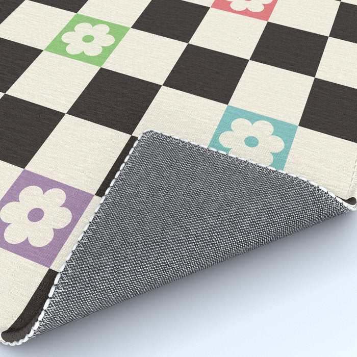 Colorful Flowers Black&White Checker Rug Gallery Image 4