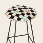 Colorful Flowers Black&White Checker Stool Gallery Image 2