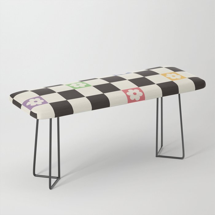 Colorful Flowers Black&White Checker Bench Gallery Image 1