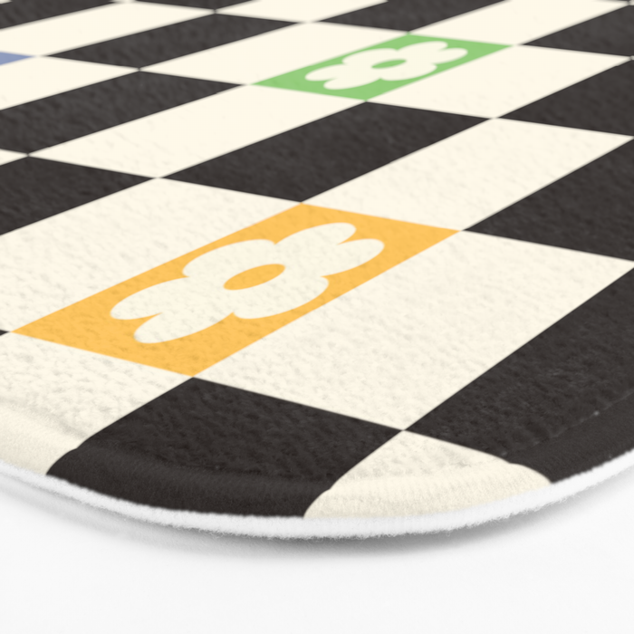 Colorful Flowers Black&White Checker Bath Mat Gallery Image 3