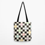 Colorful Flowers Black&White Checker Tote Bag Gallery Image 2