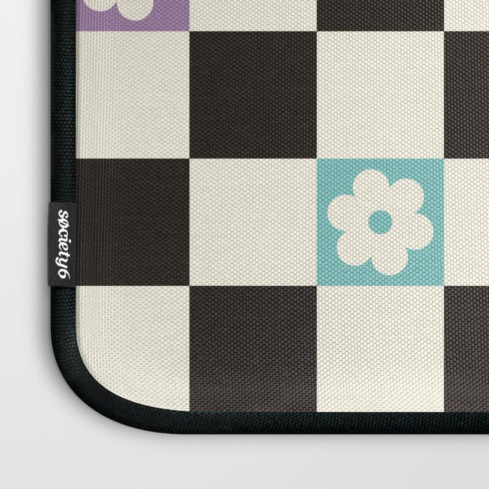 Colorful Flowers Black&White Checker Laptop Sleeve Gallery Image 3