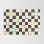 Colorful Flowers Black&White Checker Rug Gallery Image 2