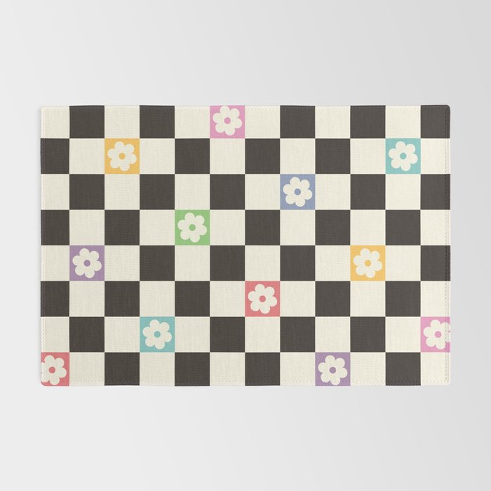 Colorful Flowers Black&White Checker Rug Gallery Image 2