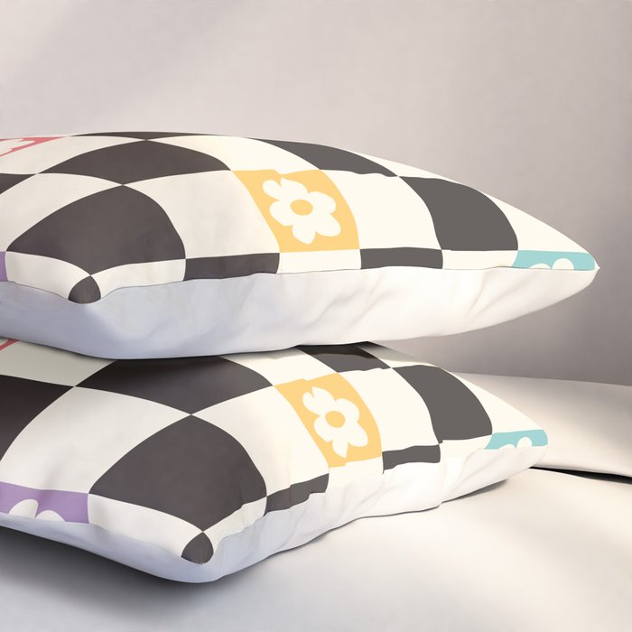 Colorful Flowers Black&White Checker Pillow Sham Gallery Image 3