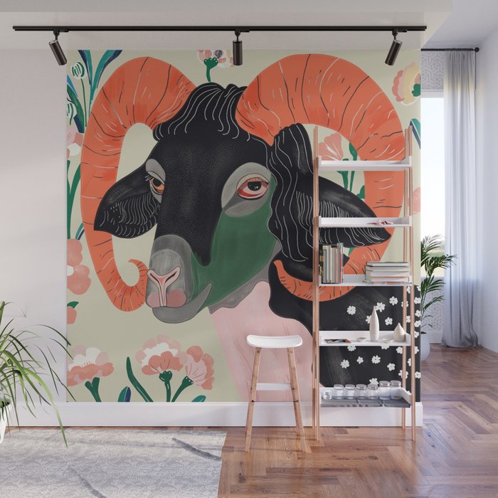 Floral Ram Wall Mural Gallery Image 1