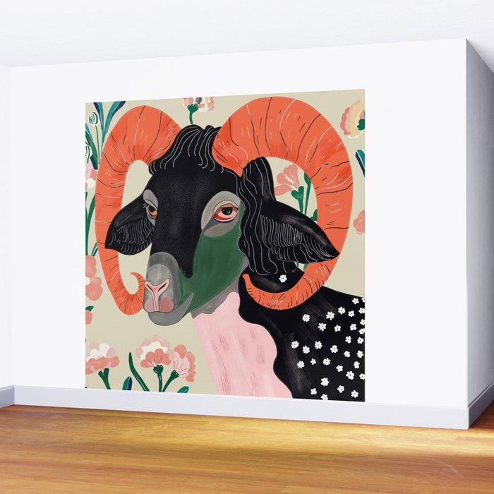 Floral Ram Wall Mural Gallery Image 2
