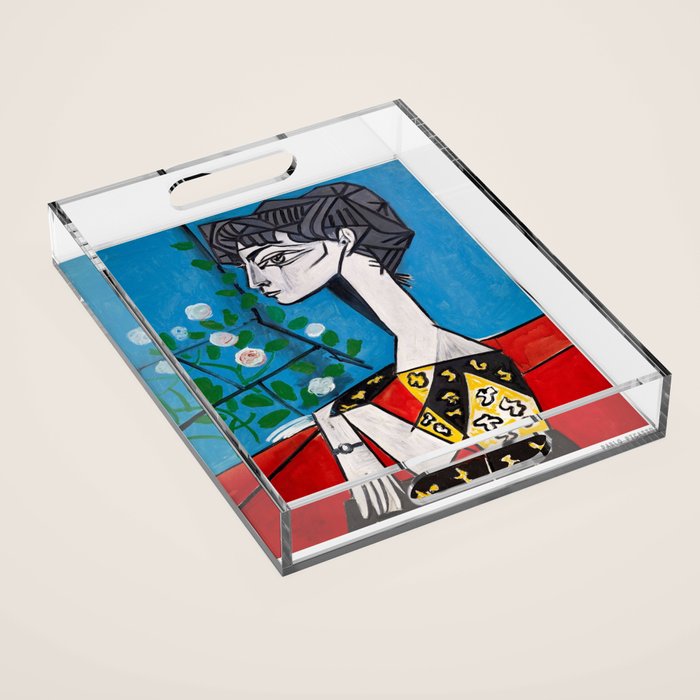 Pablo Picasso Jacqueline With Flowers 1956, T Shirt, Artwork Acrylic Tray Gallery Image 1