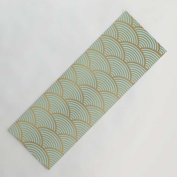 Festive, Art Deco, Wave, Pattern, Green and Gold Yoga Mat Gallery Image 1