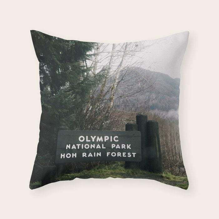 Olympic National Park Hoh Rain Forest Sign Throw Pillow Gallery Image 6