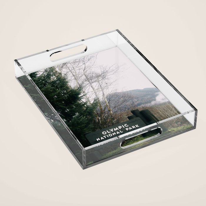 Olympic National Park Hoh Rain Forest Sign Acrylic Tray Gallery Image 1