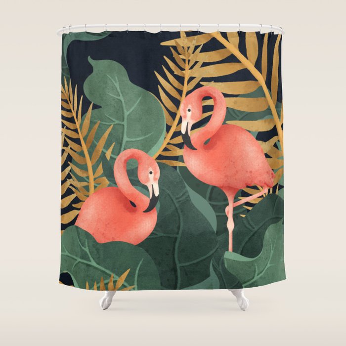 Two Flamingos Shower Curtain Gallery Image 1
