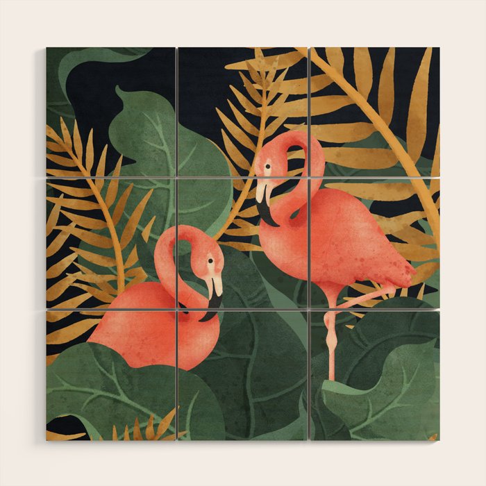 Two Flamingos Wood Wall Art Gallery Image 1