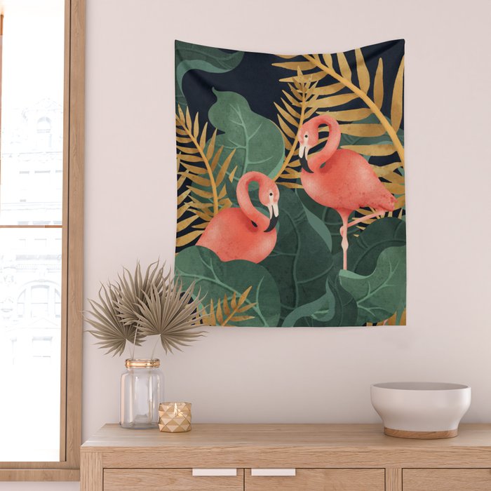 Two Flamingos Wall Tapestry Gallery Image 2