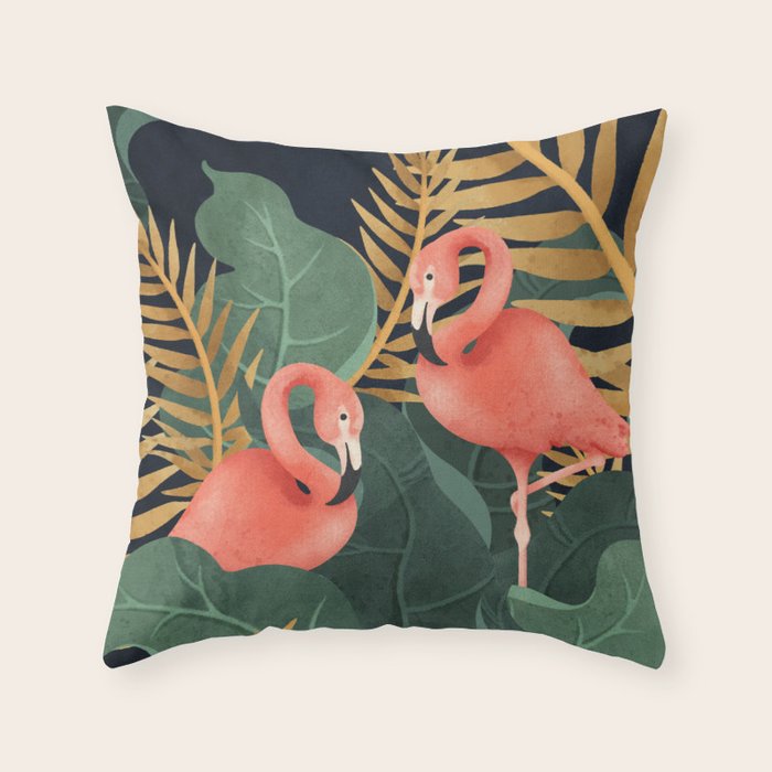 Two Flamingos Throw Pillow Gallery Image 1
