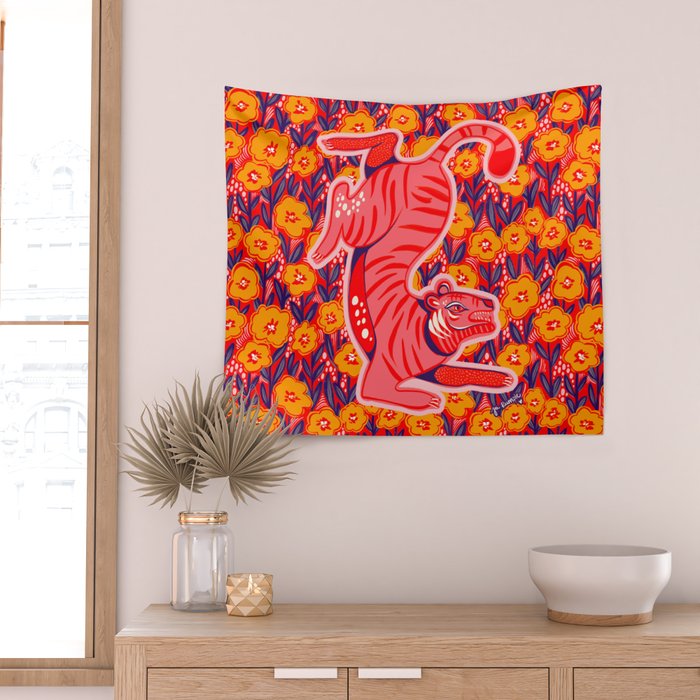 Golden Tiger Wall Tapestry Gallery Image 2