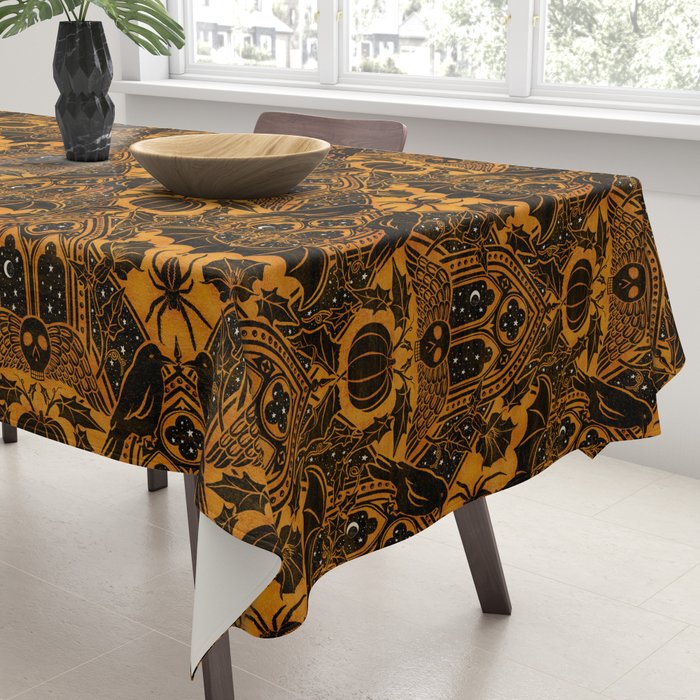 Gothic Halloween Damask - jack oâlantern gold and black  Tablecloth Gallery Image 3