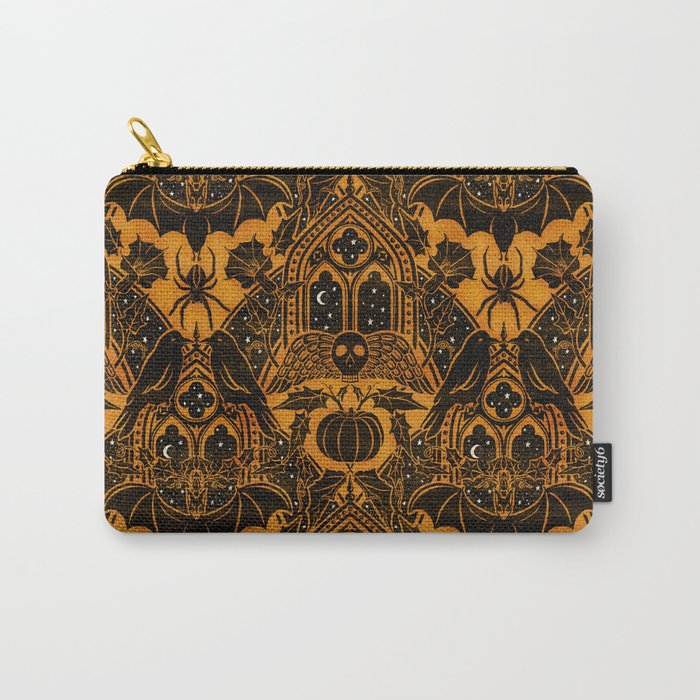 Gothic Halloween Damask - jack oâlantern gold and black  Carry All Pouch Gallery Image 1