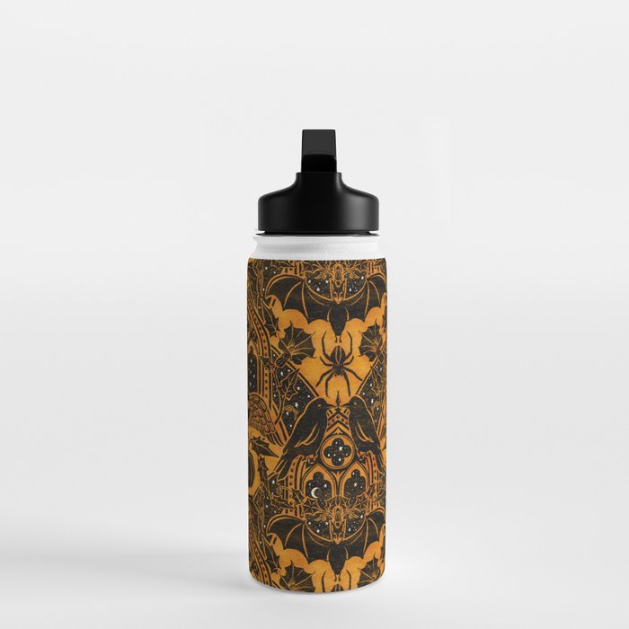 Gothic Halloween Damask - jack oâlantern gold and black  Water Bottle Gallery Image 3
