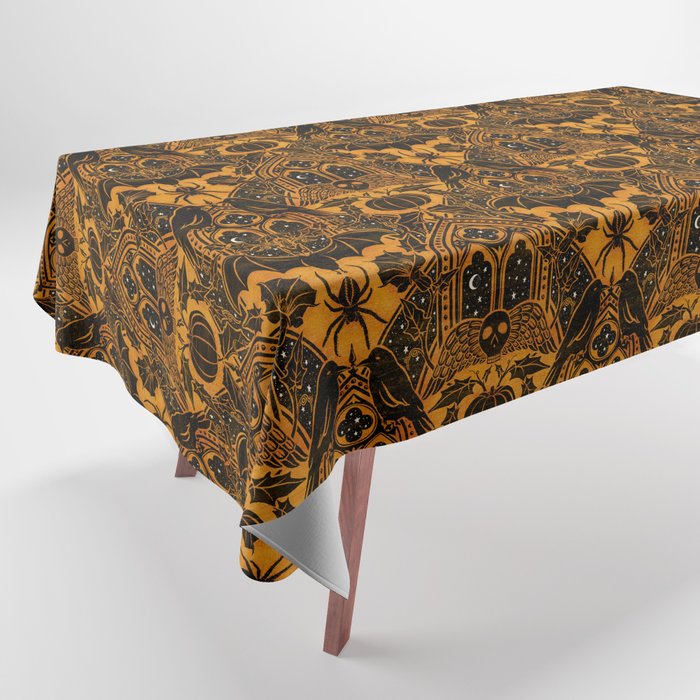 Gothic Halloween Damask - jack oâlantern gold and black  Tablecloth Gallery Image 1