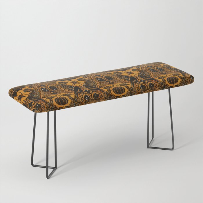 Gothic Halloween Damask - jack oâlantern gold and black  Bench Gallery Image 1