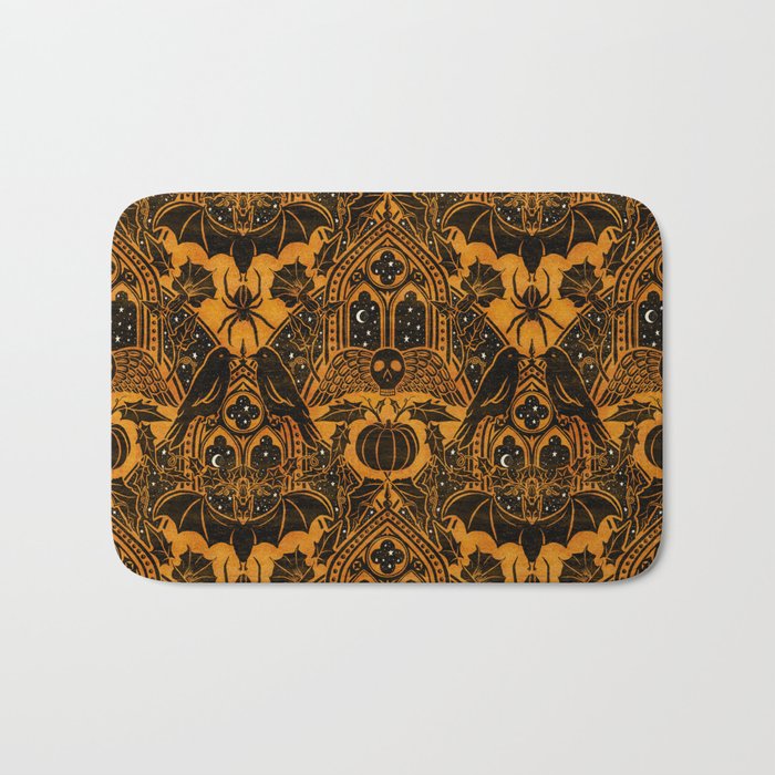 Gothic Halloween Damask - jack oâlantern gold and black  Bath Mat Gallery Image 1