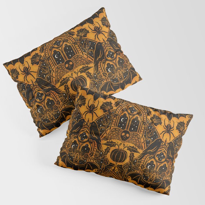 Gothic Halloween Damask - jack oâlantern gold and black  Pillow Sham Gallery Image 3