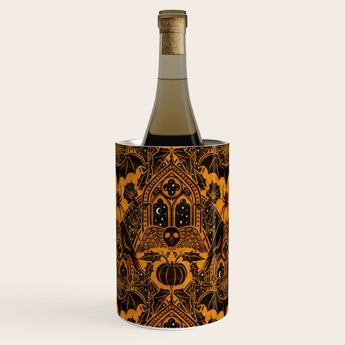 Gothic Halloween Damask - jack oâlantern gold and black  Wine Chiller Gallery Image 1