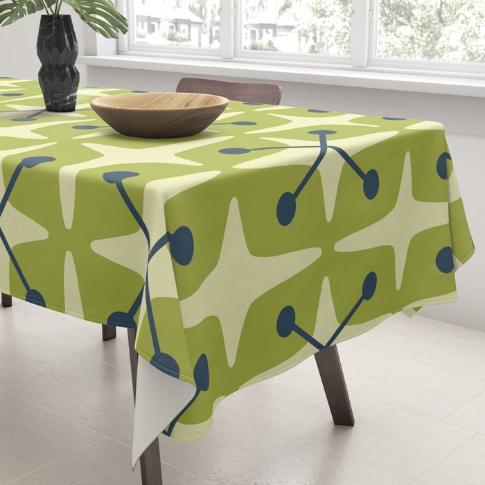 Mid Century Modern Atomic Starburst Pattern 541 Green Tablecloth Gallery Image 3