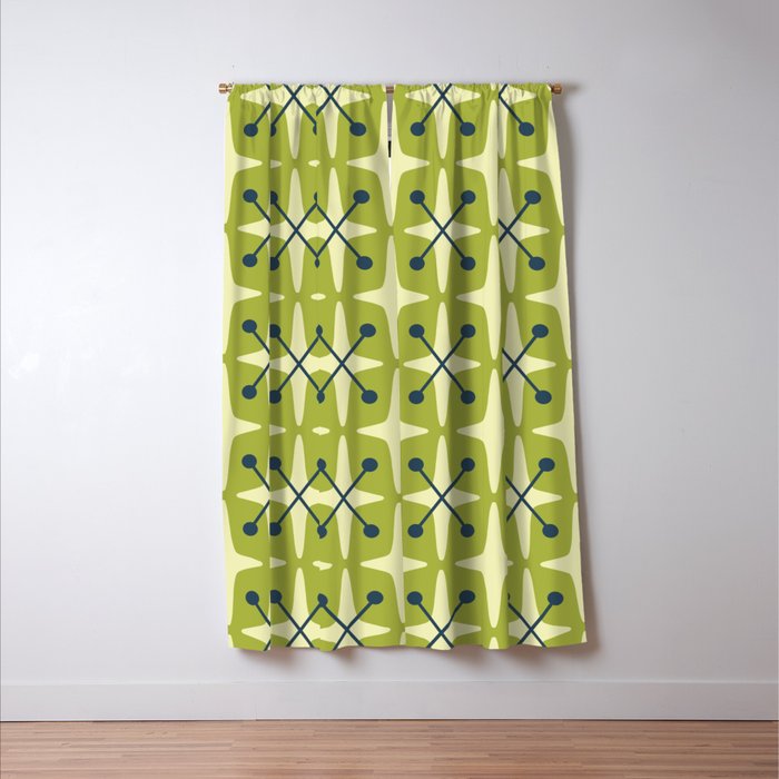 Mid Century Modern Atomic Starburst Pattern 541 Green Window Curtain Gallery Image 3