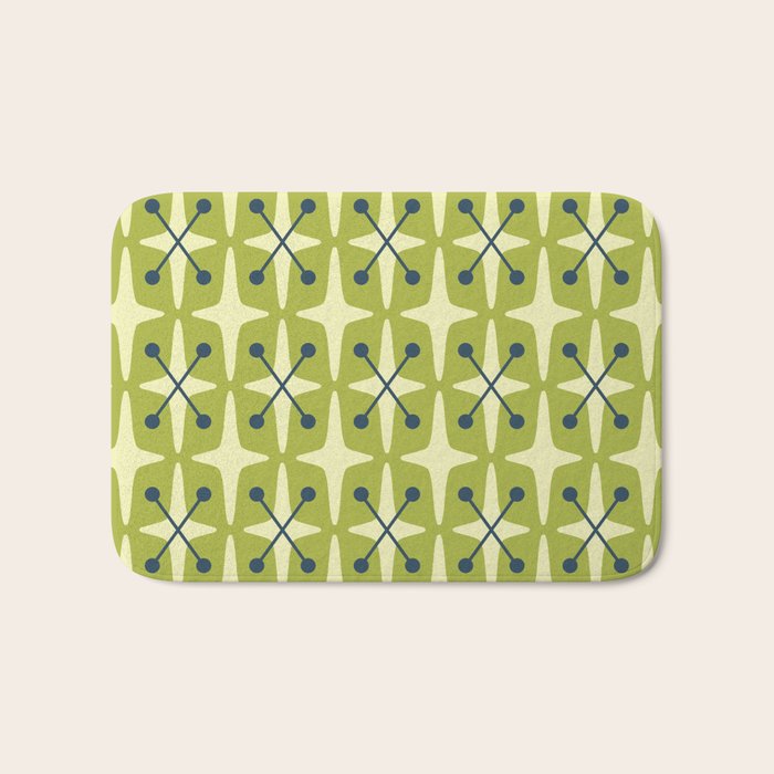 Mid Century Modern Atomic Starburst Pattern 541 Green Bath Mat Gallery Image 1