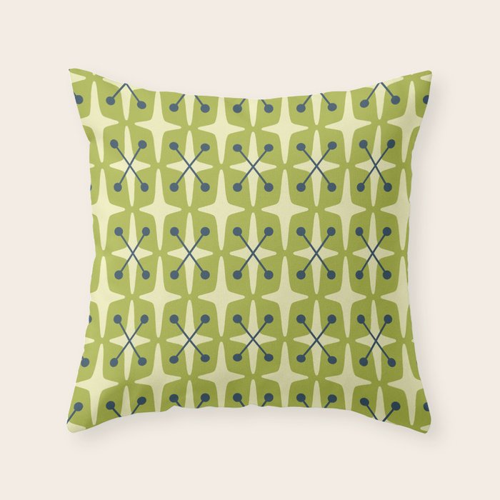 Mid Century Modern Atomic Starburst Pattern 541 Green Throw Pillow Gallery Image 6