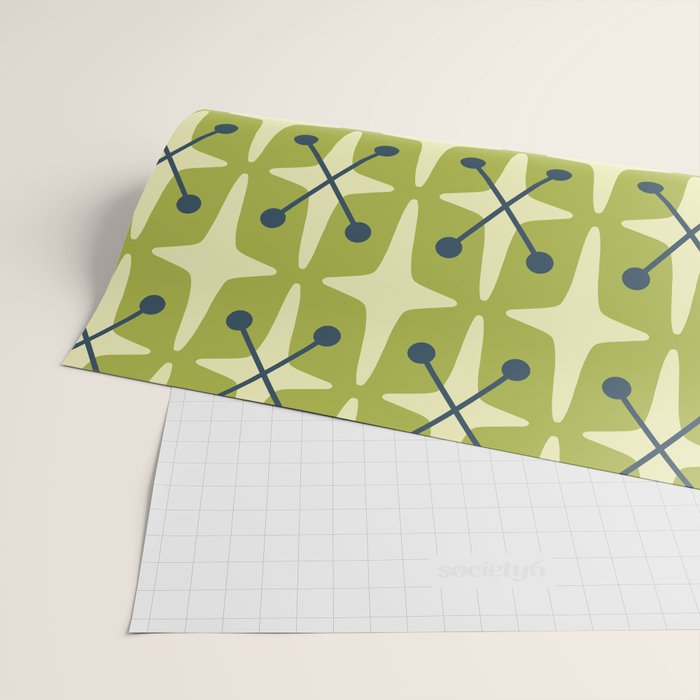 Mid Century Modern Atomic Starburst Pattern 541 Green Wrapping Paper Gallery Image 2