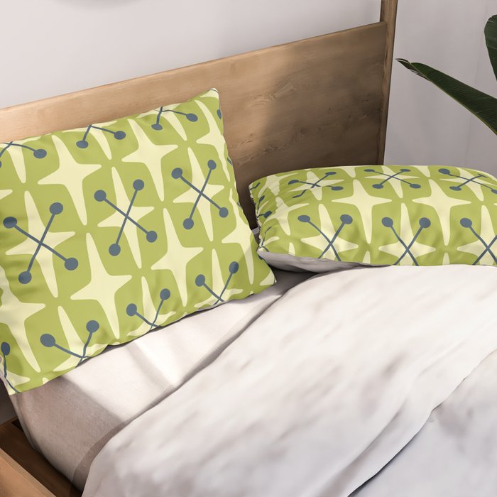 Mid Century Modern Atomic Starburst Pattern 541 Green Pillow Sham Gallery Image 2