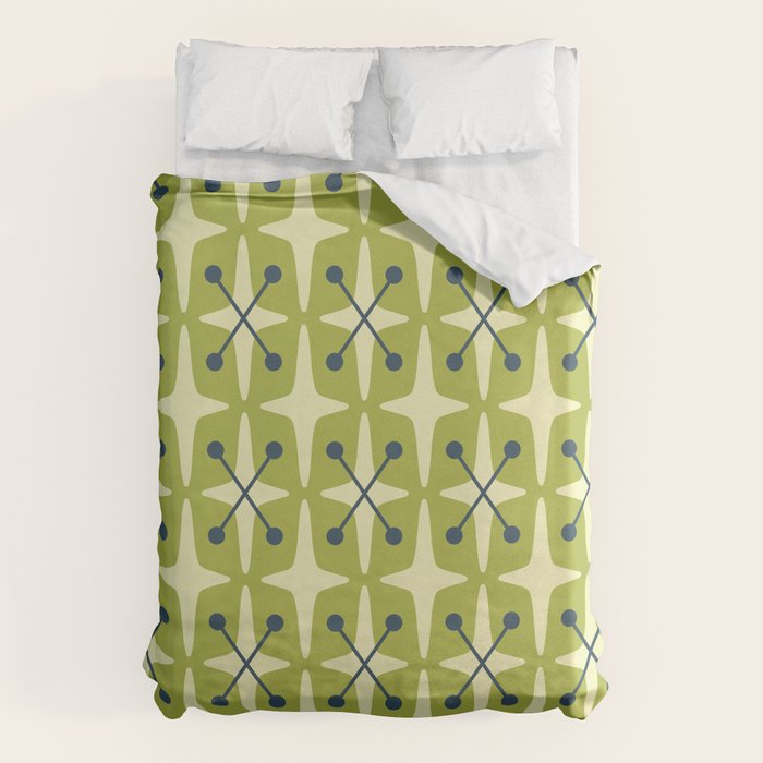 Mid Century Modern Atomic Starburst Pattern 541 Green Duvet Cover