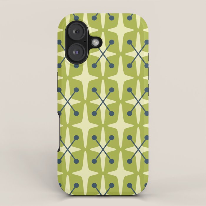 Mid Century Modern Atomic Starburst Pattern 541 Green iPhone Case Gallery Image 1