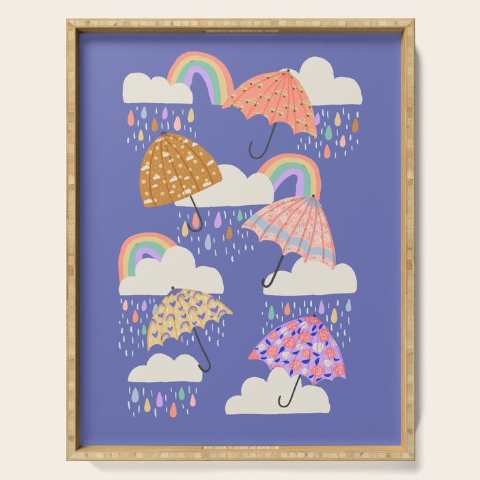 Spring Rain with Umbrellas Serving Tray Gallery Image 1