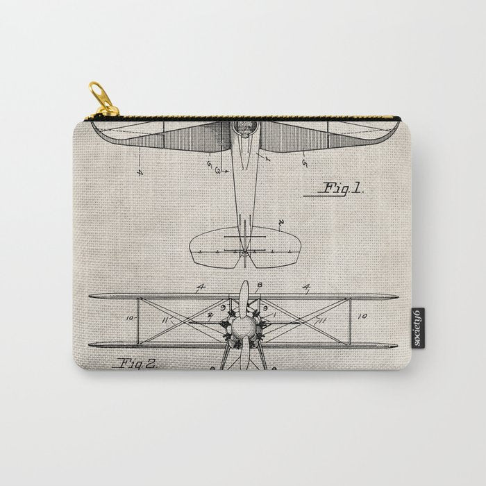 Biplane Patent - Aviation Art - Antique Carry All Pouch Gallery Image 1