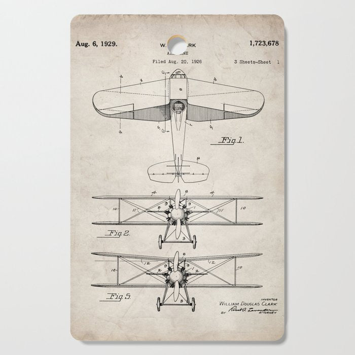 Biplane Patent - Aviation Art - Antique Cutting Board Gallery Image 1
